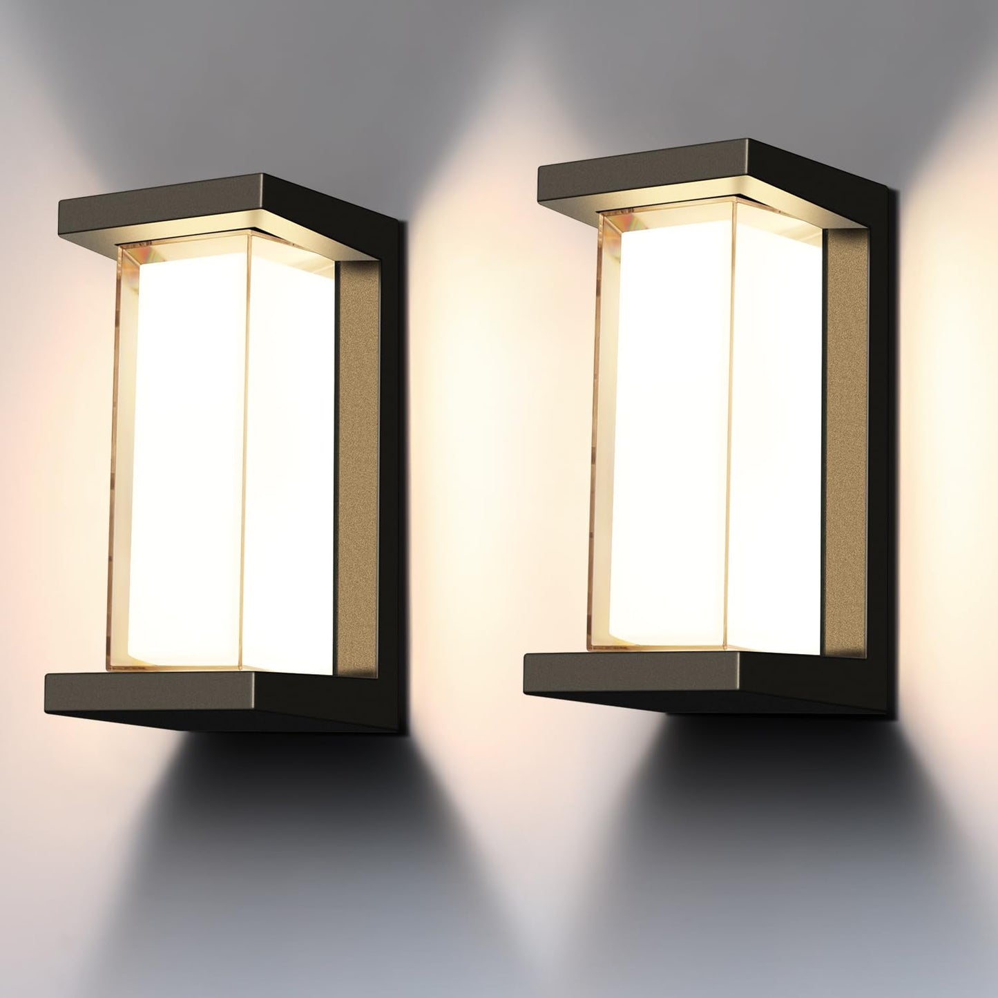 Juyace Outdoor Porch Lights Wall Mount 18W 1800Lm Aluminum Black Warm White 2 Pack
