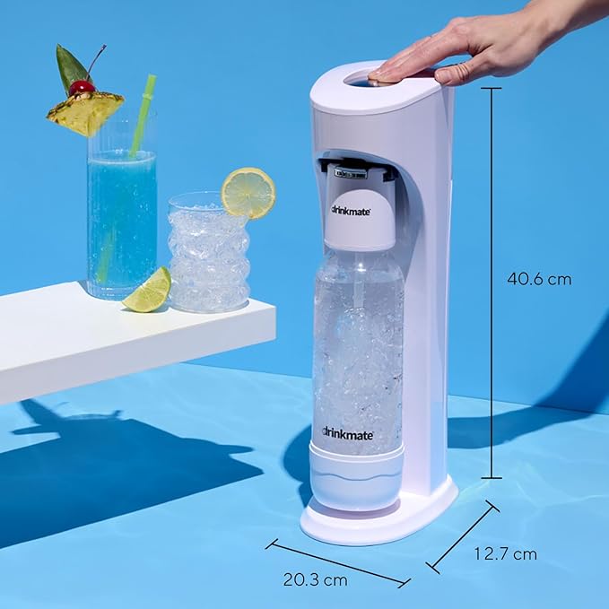 Drinkmate OmniFizz Sparkling Beverage Maker CO2 Bundle - Sparkling Water/Soda Streaming Machine That Carbonates Any Drink - Includes 4 CO2 Cylinders, 1 Carbonation Bottle, 1 Fizz Infuser - Arctic Blue