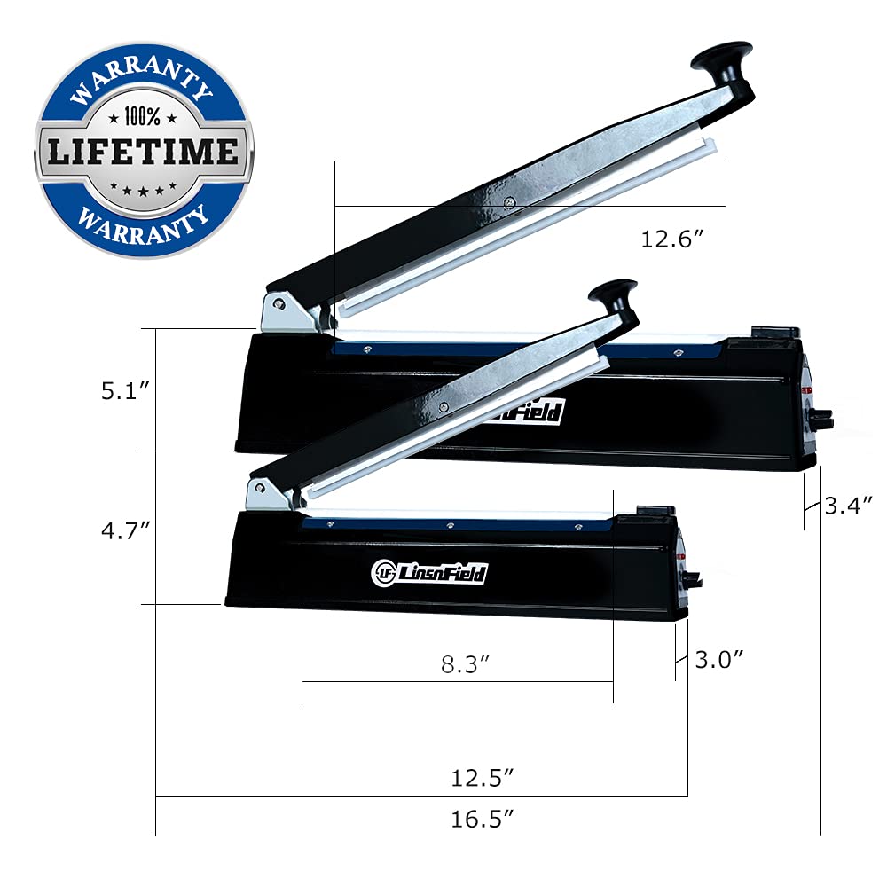 LinsnField Sealer Pro, Patented 12inch Impulse Heat Bag Sealer, 7mm Sealing Width Poly Bag Seal Machine, 2 Replacement Kits 1 Extra Fuse Included, Black