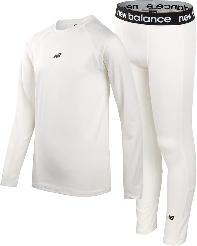 New Balance Boys Performance Base Layer Set - 2 Piece Athletic Moisture-Wicking Long Sleeve T Shirt and Tights (Sizes: 2T-20)