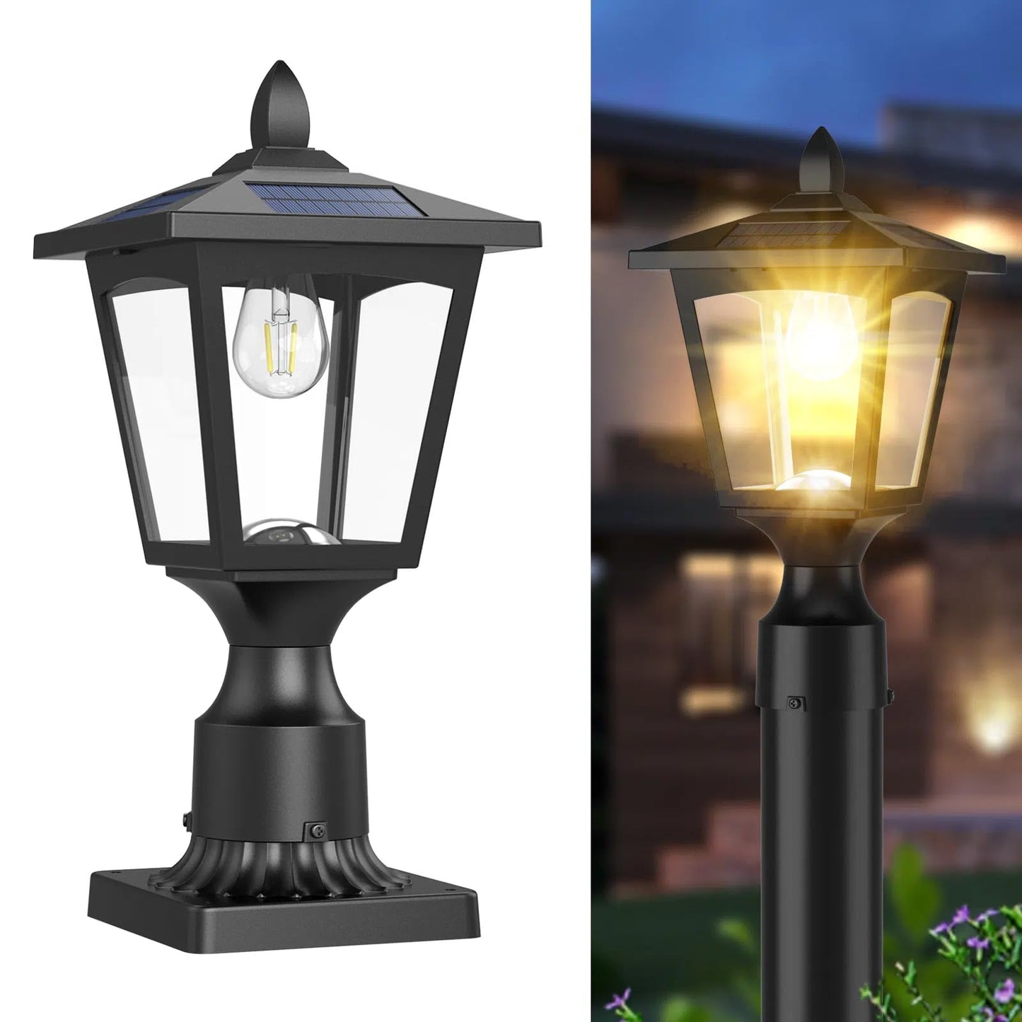 Greluna Solar Post Lights, 3000K Dusk to Dawn Outdoor Lamp, Waterproof, Pier Mount Base, Warm White, Model PL007