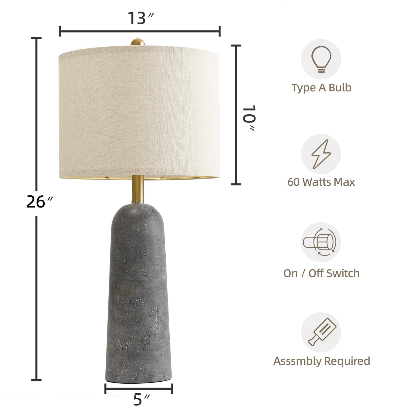 BOBOMOMO Modern Gray Resin Table Lamp Set of 2 with Linen Shades, 27.25in - AMZ-T1255GY, Ideal for Living Room and Bedroom