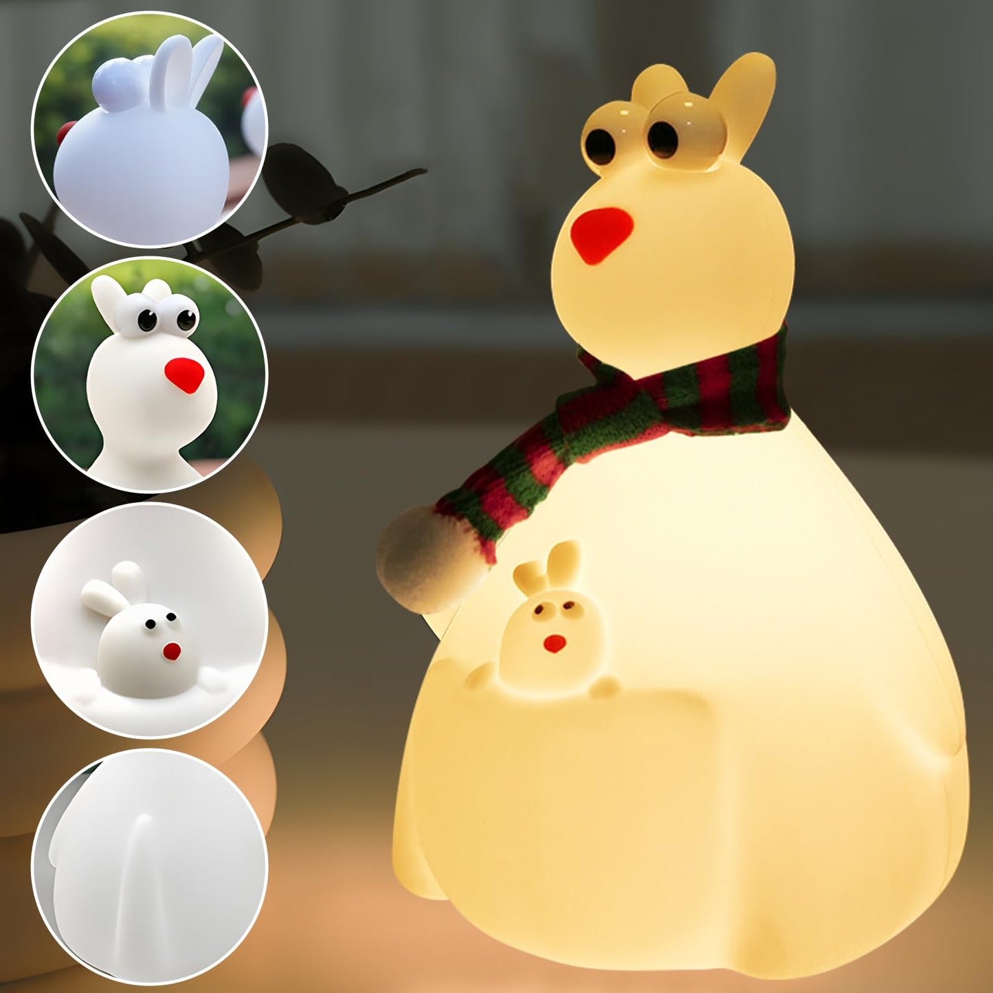 Hpydiy Cute Kangaroo Night Light Christmas Decorations For Kids Room Silicone Night Light ChildrenS Night Lamp Touch Adjustable Rechargeable Classroom Decor And Ideal For Gifts