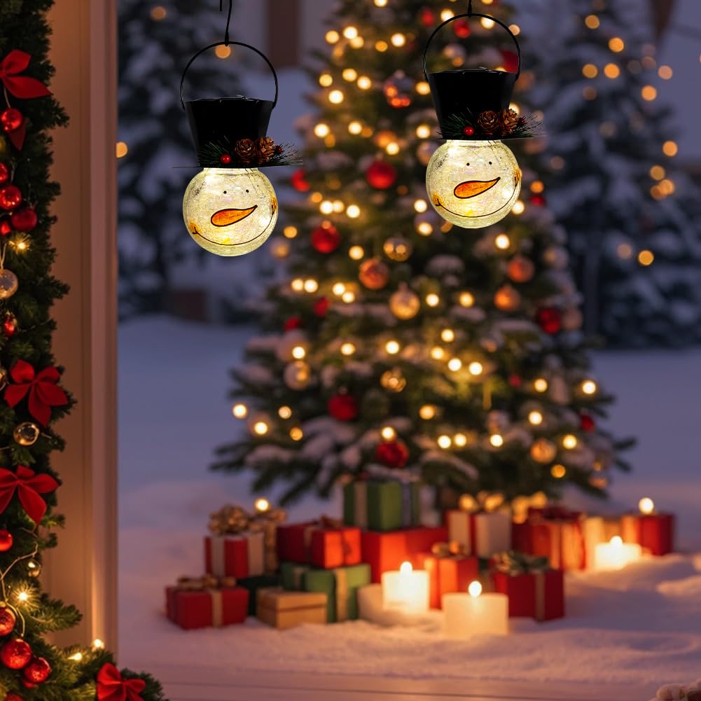 Starsoul 2 Pack Snowman Solar Lanterns  Christmas Outdoor Hanging Lantern Waterproof Decorative Snowman Lights Decor For Garden  Patio  Yard  Porch  Xmas Holiday Party Decor (Pinecone)
