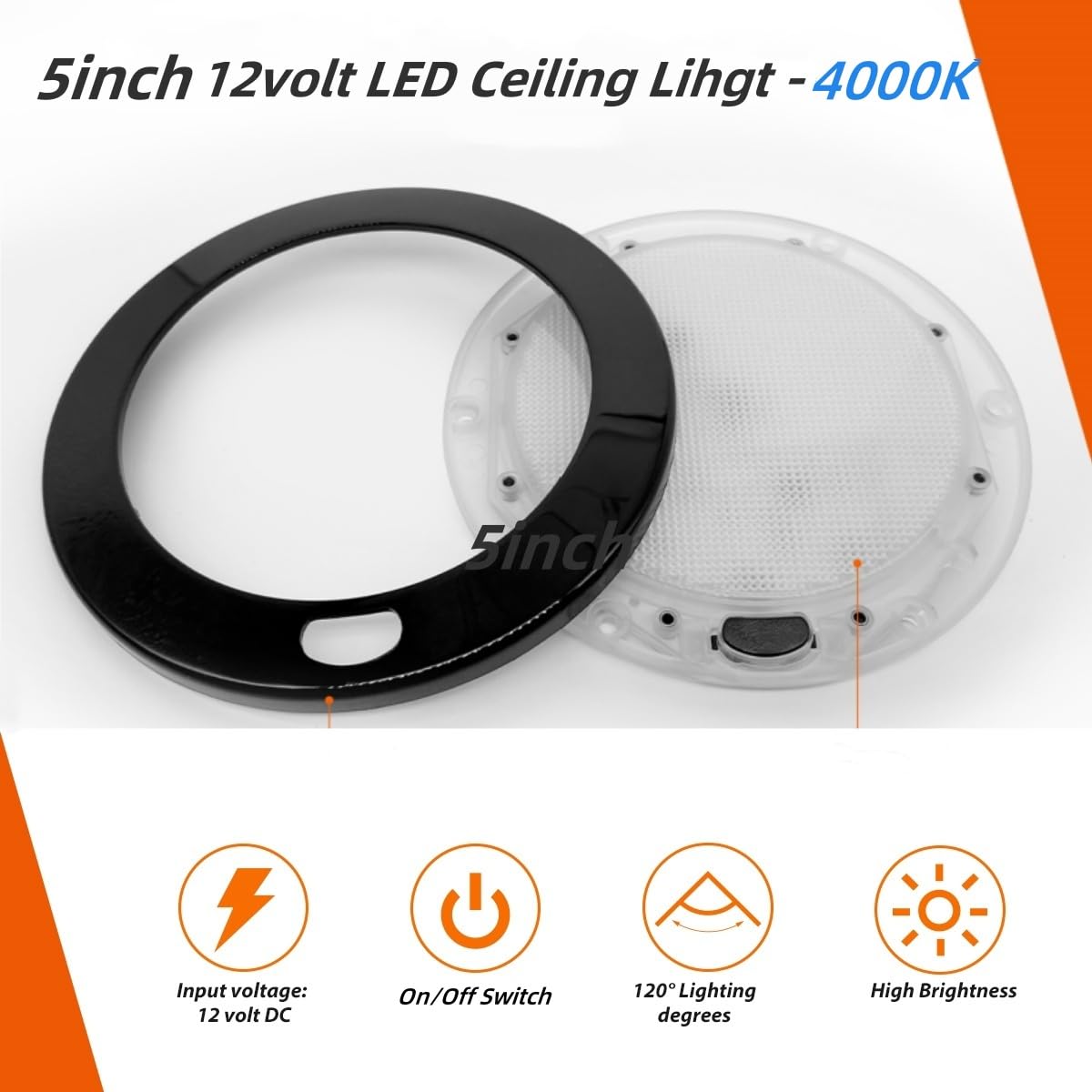 Dream Lighting 12Volt Rv Interior Led Ceiling Light With Switch Soft White Lighting 4000K  320Lumens 5 Inch