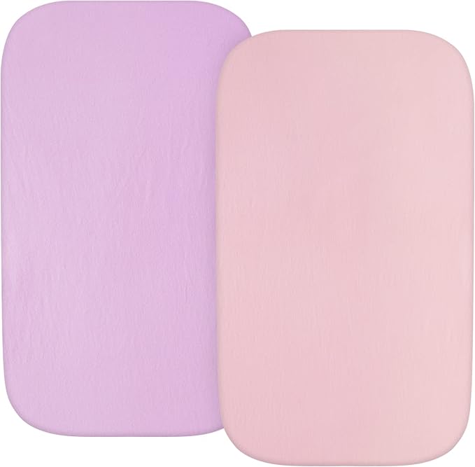 Bassinet Sheets Fit for Baby Delight, Semphis, Babybond and Koolerthings (3 in 1) Baby Bassinet Bedside Sleeper, 100% Cotton, 2 Pack, Ultra Soft Bassinet Sheet, Pink and Violet