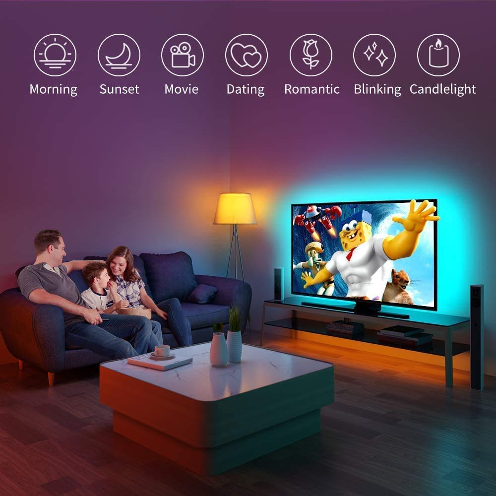 Smy Lighting Led Tv Backlight Strip, Rgb Waterproof 3.28Ft, Multi-Colour With Wireless Remote For Tv/Pc/Laptop Bias Lighting