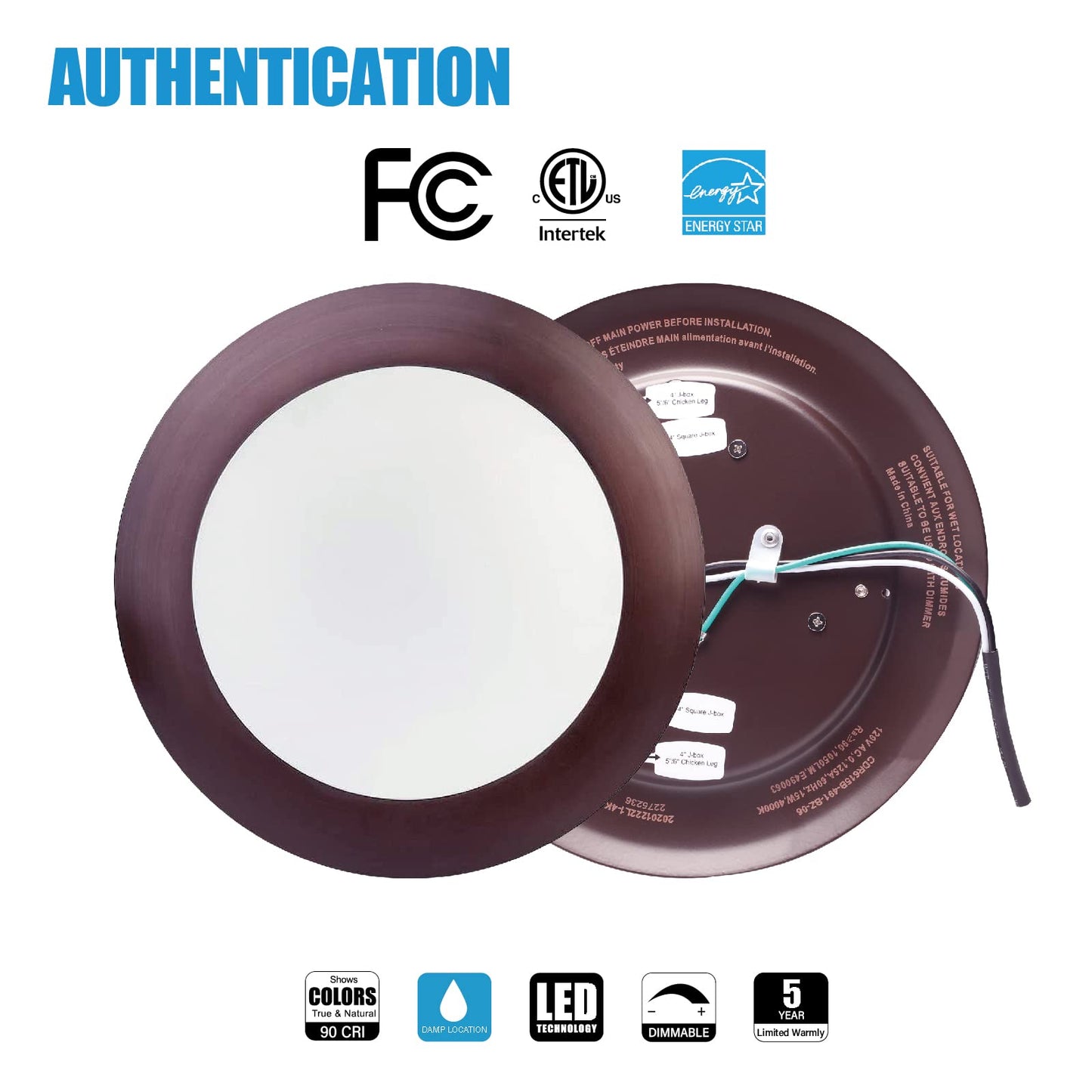 Ecoeler 6 Dimmable Led Disk Light Fixture, 16.5W, 1000Lm, 5000K Daylight, Bronze Aluminum, Flush Mount, 4