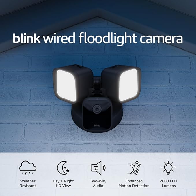 Blink Wired Floodlight Camera - Smart security camera, 2600 lumens, HD live view, enhanced motion detection, built-in sire...