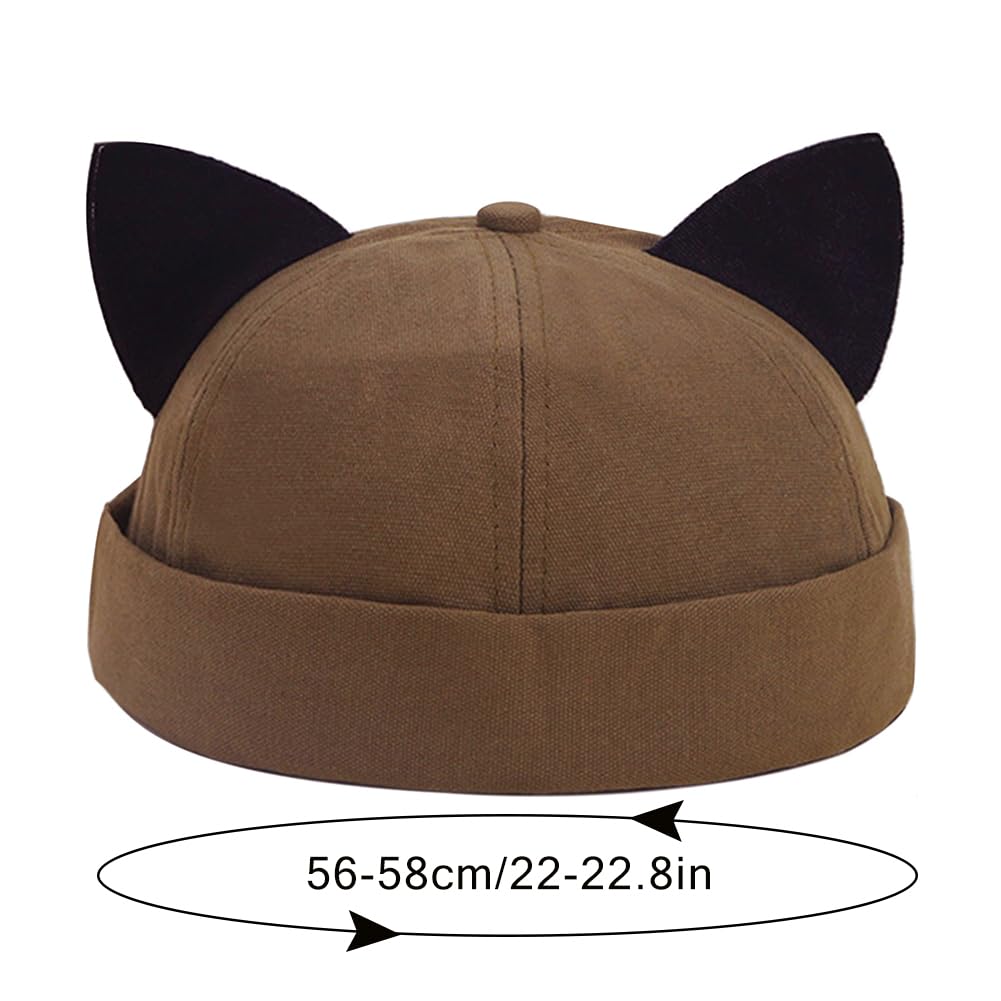 Malaxlx Khaki Cat Ear Docker Cap – Brimless Cotton Sailor Beanie Skull Cap for Women Men