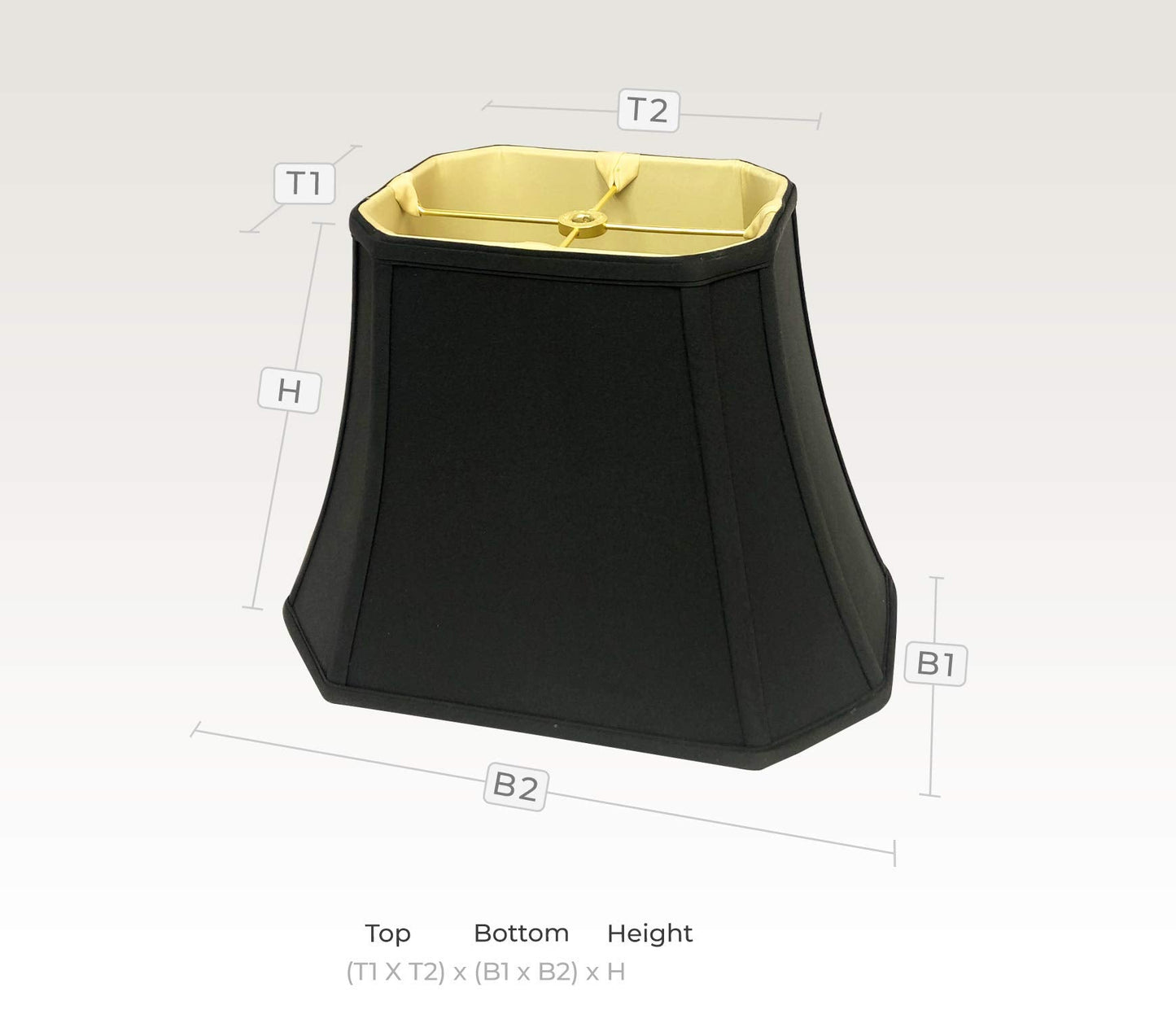 Royal Designs, Inc. Basic Lamp Shade, Rectangle Cut Corner, Faux Silk, 8 x 14 x 10.5, Black with Gold, Model BSO-710-14BLK