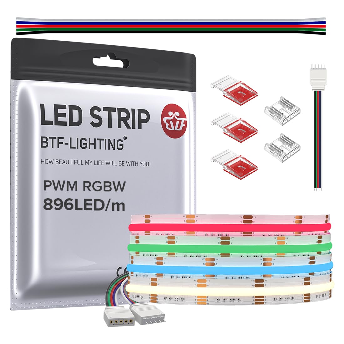Btf-Lighting Fcob Cob Led Strip 9.8Ft Dc24V Rgbw 4000K High Density, Flexible, 12Mm Width For Indoor Home Decoration