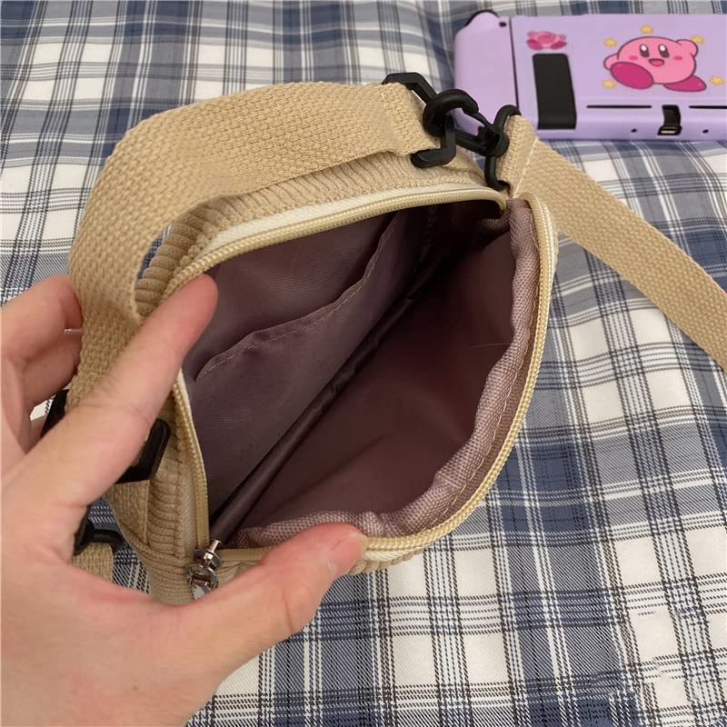 AWXZOM small cute Corduroy Crossbody bag min Kawaii Purse small Kawaii Crossbody Bag (Beige)