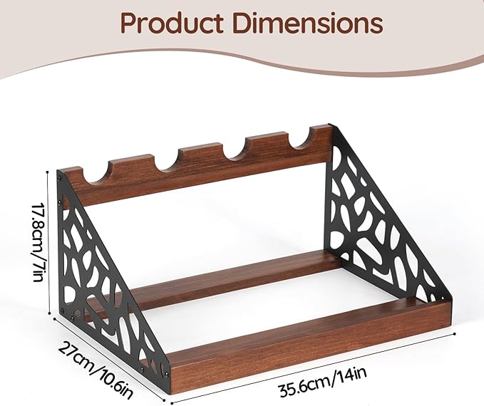 4-Bottle Rustic Countertop Wine Rack, Freestanding Wooden Tabletop Wine Bottle Holder for Cabinet, Pantry, Table, Kitchen