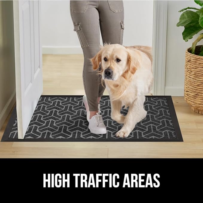 GORILLA GRIP 100% Waterproof All-Season WeatherMax Doormat, 72x24 Runner, Durable Natural Rubber, Stain and Fade Resistant, Low Profile, Indoor Outdoor Doormats, Easy Clean Entry Mat, Slate Geometric
