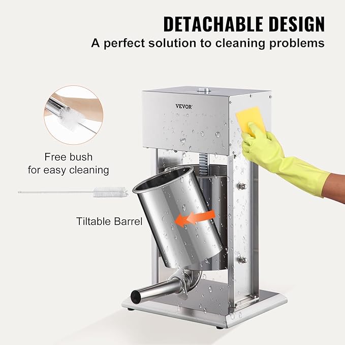 VEVOR Sausage Stuffer, 22LBS/10L Capacity, 304 Stainless Steel Electric Sausage Stuffer, Vertical Electric Stuffer Adjustable Speed Stainless Steel Heavy Duty Sausage Filler Meat Stuffer