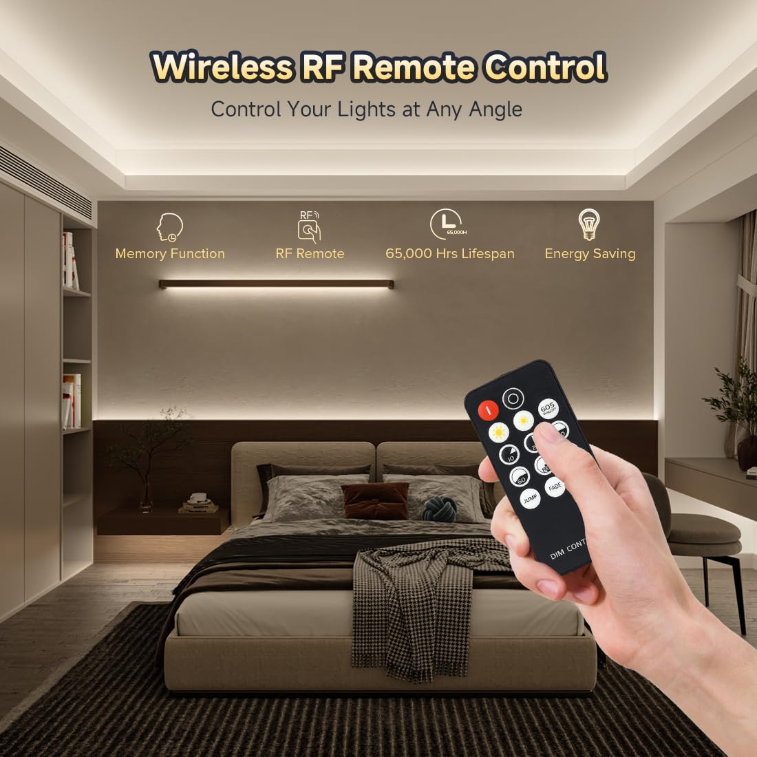BTF-LIGHTING LED Strip Lights Kit 16.4FT RF Remote Cool White 6000K Flexible COB 24V Model FOB5M24VRF14CW24V3A-US