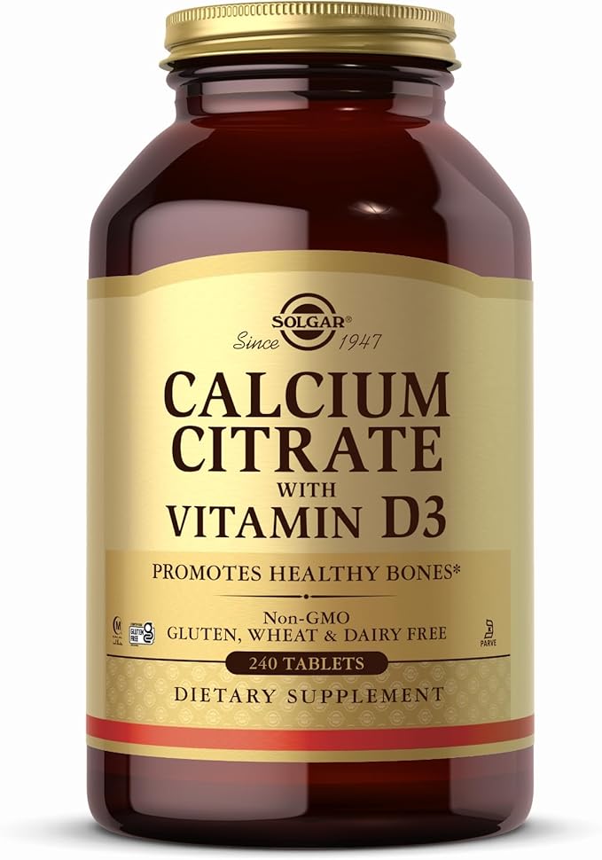 Solgar Calcium Citrate with Vitamin D3-240 Tablets - Non-GMO, Gluten Free, Kosher, Halal - 60 Servings