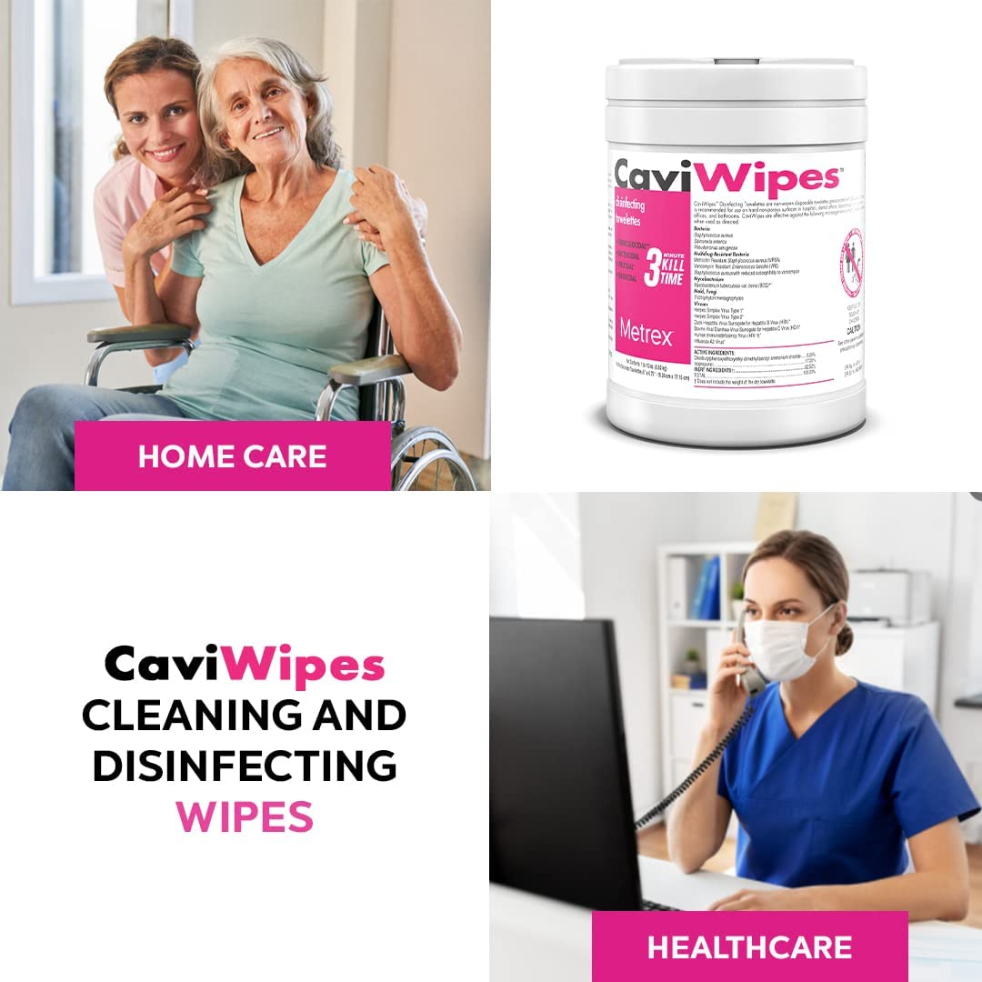 Metrex CaviWipes Disinfecting Towelettes – Fragrance-Free, Durable Non-Woven Disinfecting Wipes, 3-Minute Contact Time, Surface Cleaner for Healthcare & Laboratory Settings – 6" x 6-3/4", 160 Count