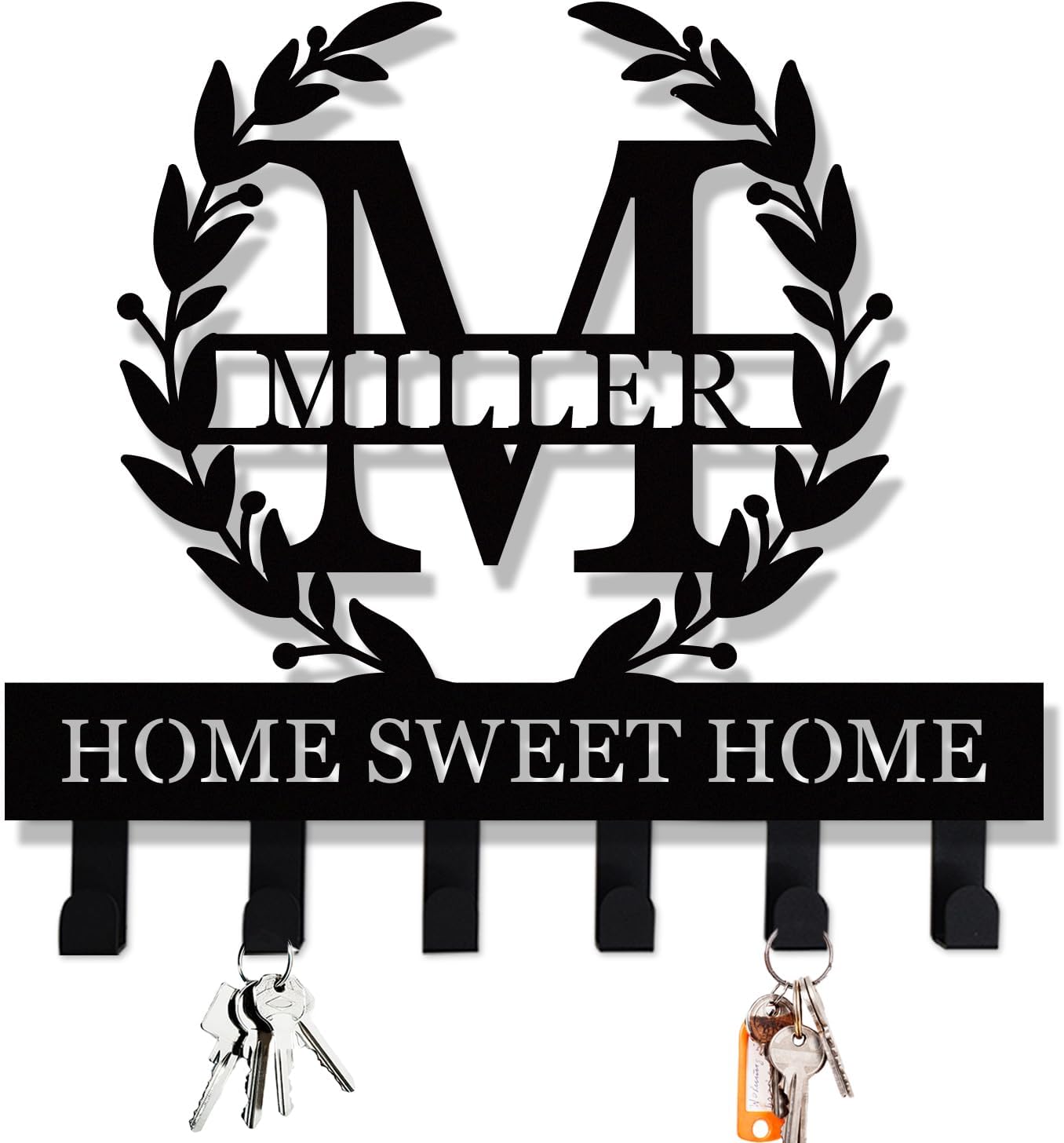 Personalized Metal Family Name Wall Keychain, Custom Key Hook Holder