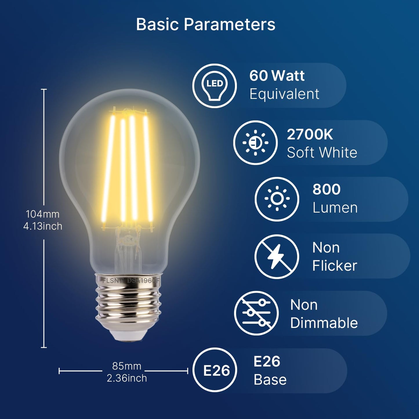 Flsnt Dusk To Dawn A19 Led Edison Bulbs, 7W (60W Eqv.), 800Lm, Soft White, E26 Base, 4 Pack, Energy-Efficient