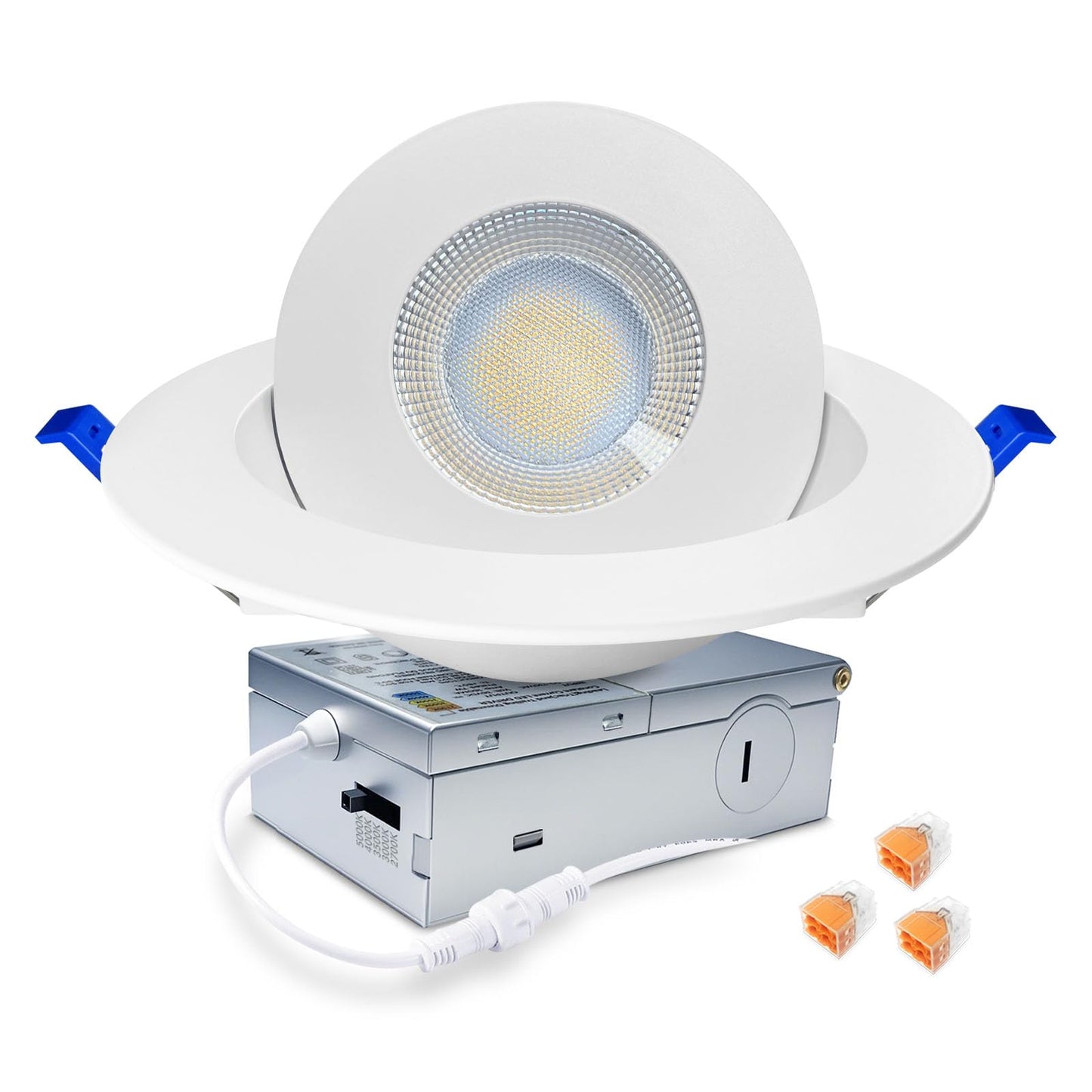 Zouzai 6 Inch 5Cct Gimbal Led Recessed Lights  360+90 Adjustable Directional Recessed Lighting  2700K/3000K/3500K/4000K/5000K Dimmable Retrofit Eyeball Can Lights With Jbox  Etl(White  1 Pack)