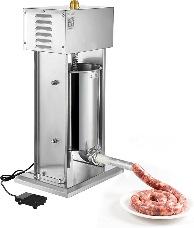 VEVOR Electric Sausage Stuffer, 25 LBS / 12 L Vertical Meat Stuffer, Stepless Speed Control and Foot Pedal, Stainless Steel Heavy Duty Sausage Filler with 4 Stuffing Tubes, for Commercial & Home Use
