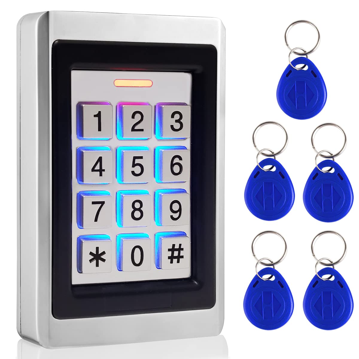 Toncont Door Access Control System, Stand Alone Password Door Keypad + 5Pcs Id Keyfobs, Support 2000 Users, Wiegand 26, Garage D