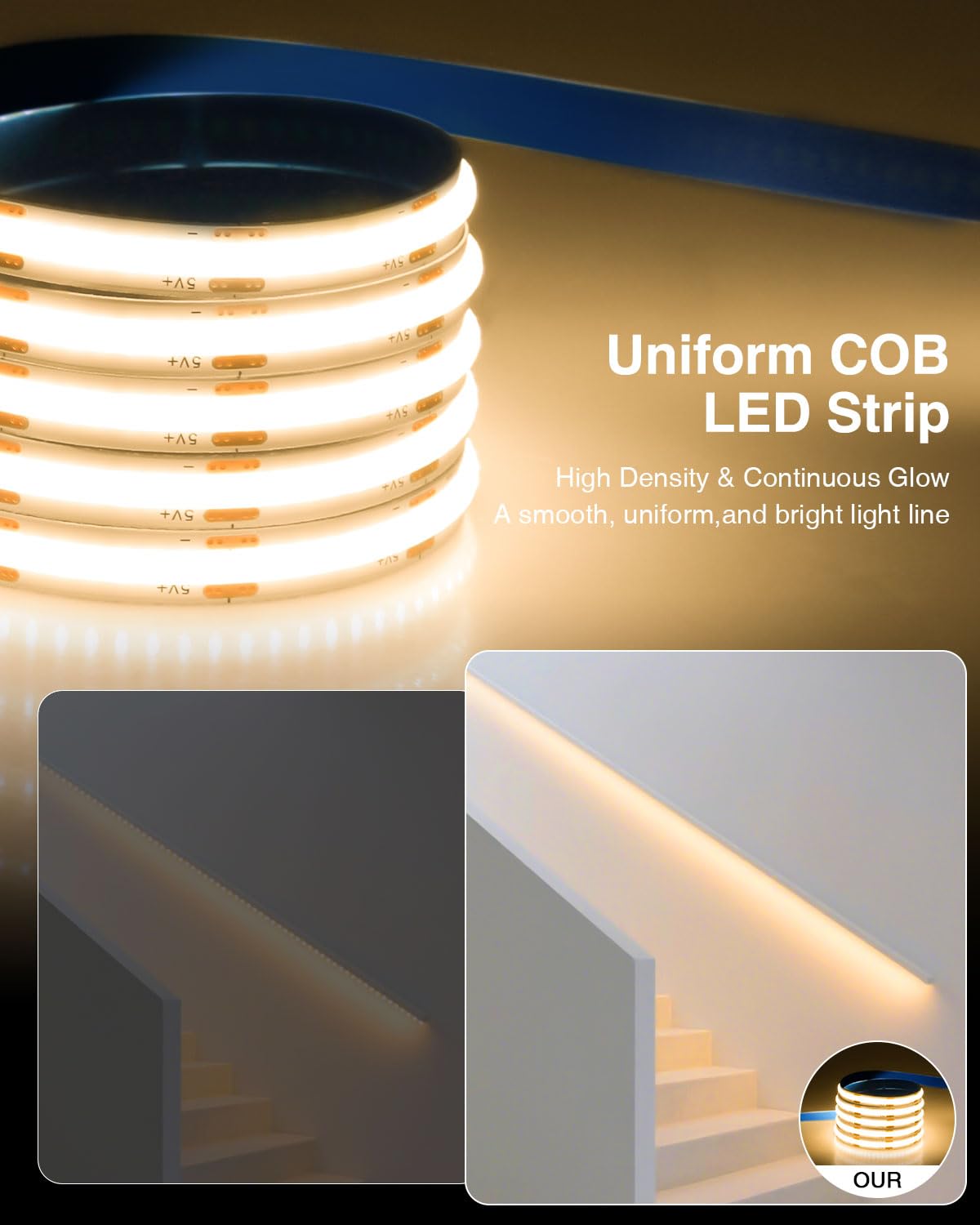 Aclorol Cob Led Strip Light 5V Usb 6.56Ft/2M 640Leds Dimmable Led Tv Backlights Warm White 3000K With 8Mm Width Cuttable For Display Cabinet Living Room Entertainment Diy Lighting Decoration (2 Pack)