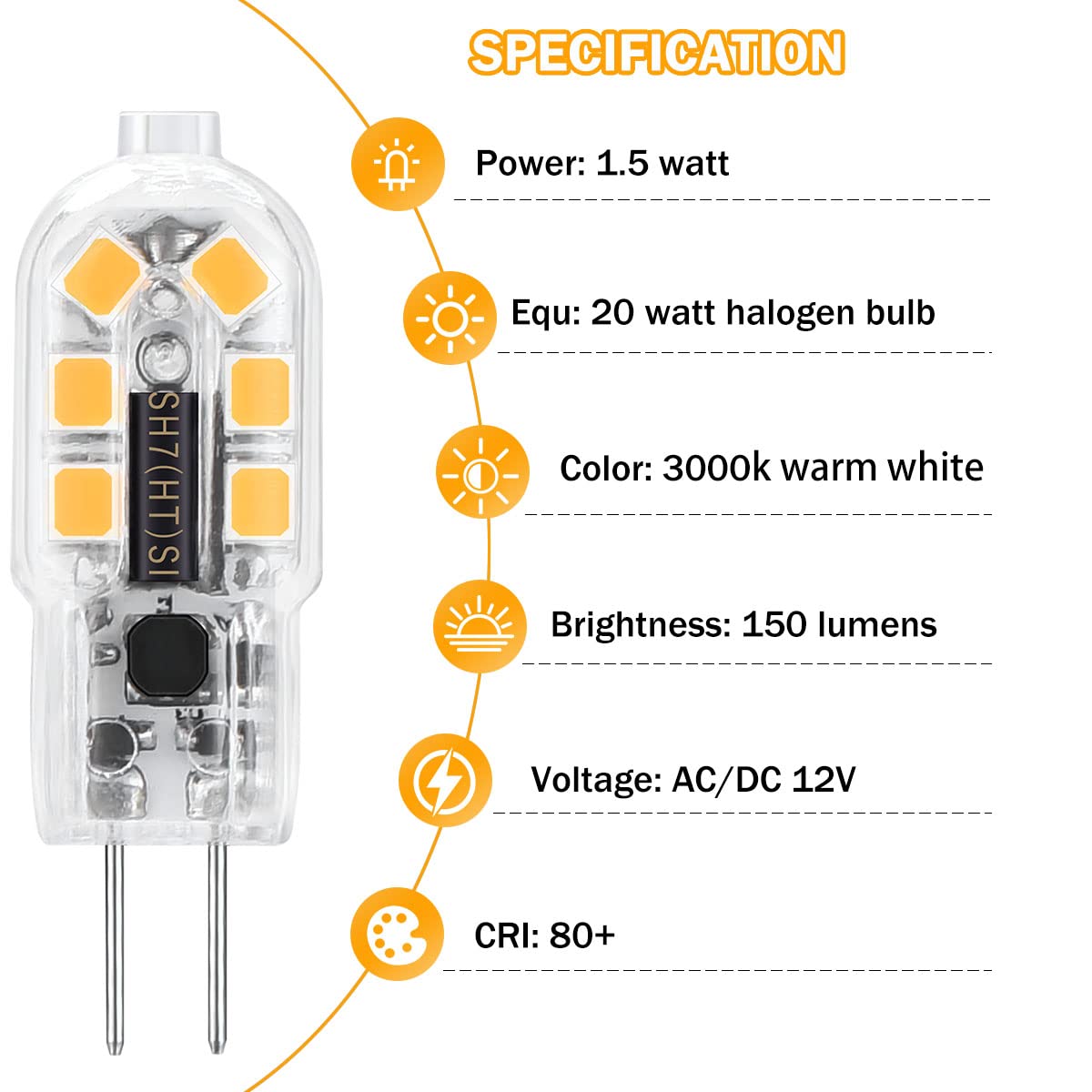 HengBo G4 LED Bulbs 12V 20W Halogen Replacement, Warm White 3000K, 10 Count, Non-Dimmable, Bi Pin Base JC Type T3