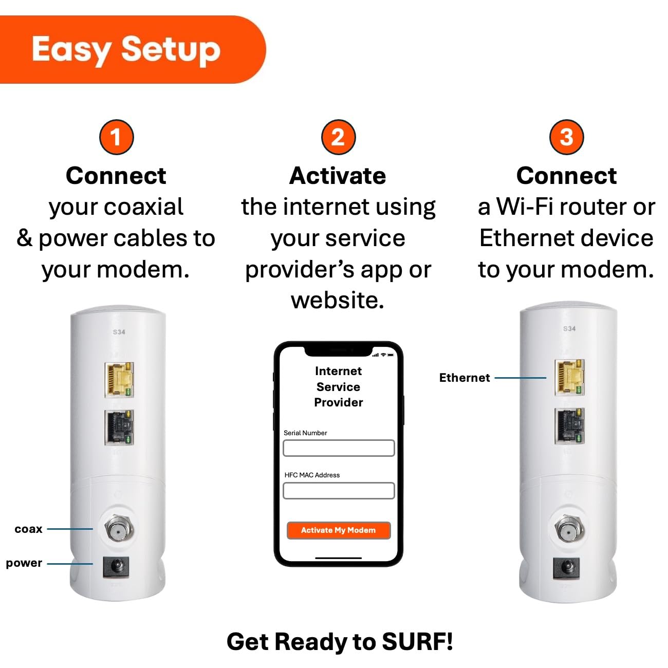 ARRIS SURFboard S34 DOCSIS 3.1 Multi‑Gig Cable Modem | 2.5Gbps + 1Gbps Ethernet Ports | Xfinity, Cox, Spectrum for Cable Internet Plans up to 2.5Gbps Next Gen Upstream. Modem Only, Router Required