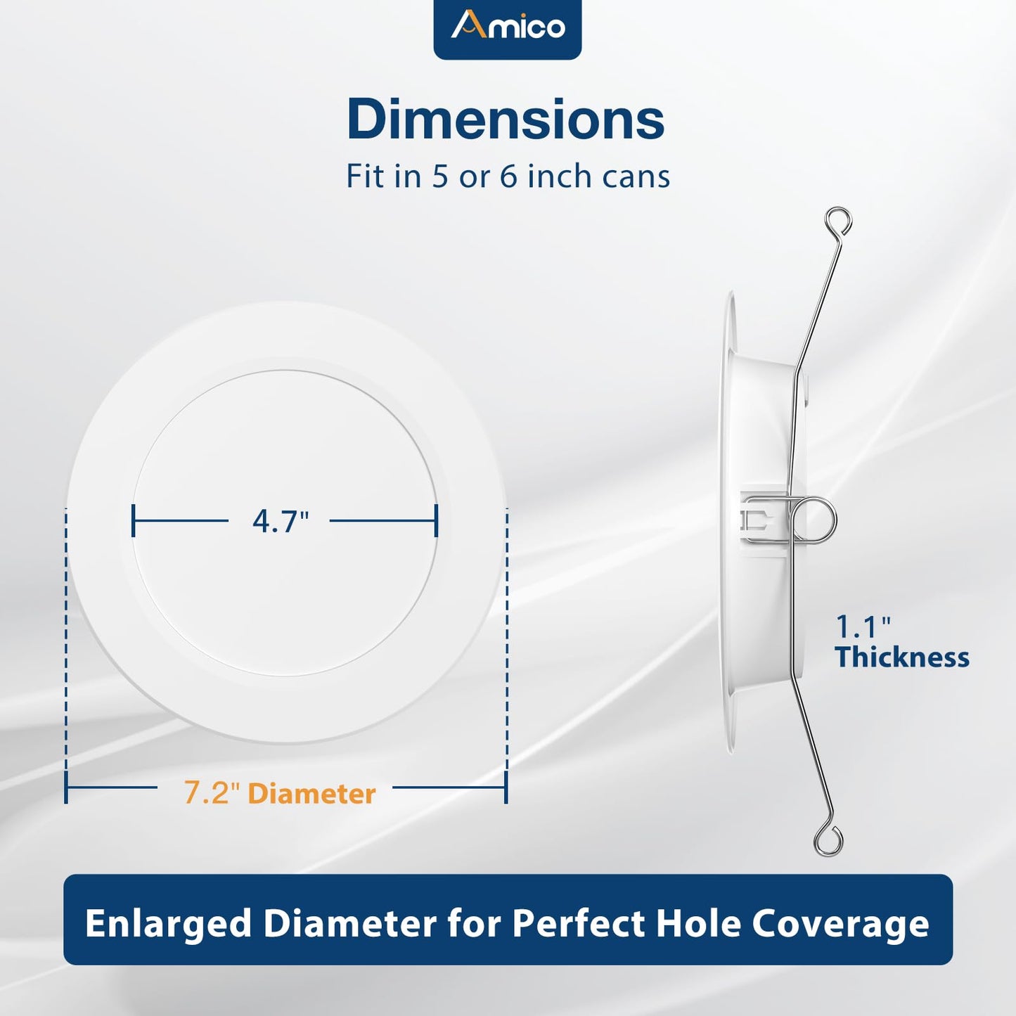 Amico Recessed Lighting 5/6 Inch, 4 Pack 5CCT Flat LED Can Lights, 2700K/3000K/4000K/5000K/6000K Selectable,12W Eqv 120W, 1050LM Brightness, Retrofit Installation - ETL & FCC