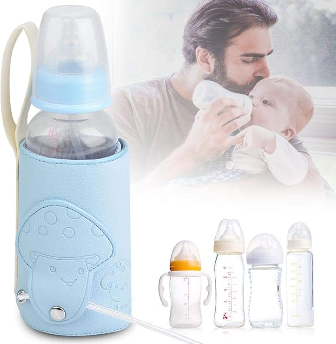 Qinlorgo Portable Bottle Warmer, 10W USB Microfiber PU, Blue
