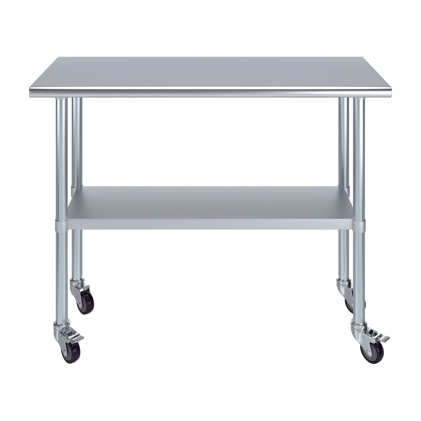 AmGood 18 in. x 48 in. Stainless Steel Work Table with Wheels | Metal Kitchen Food Prep Table | NSF