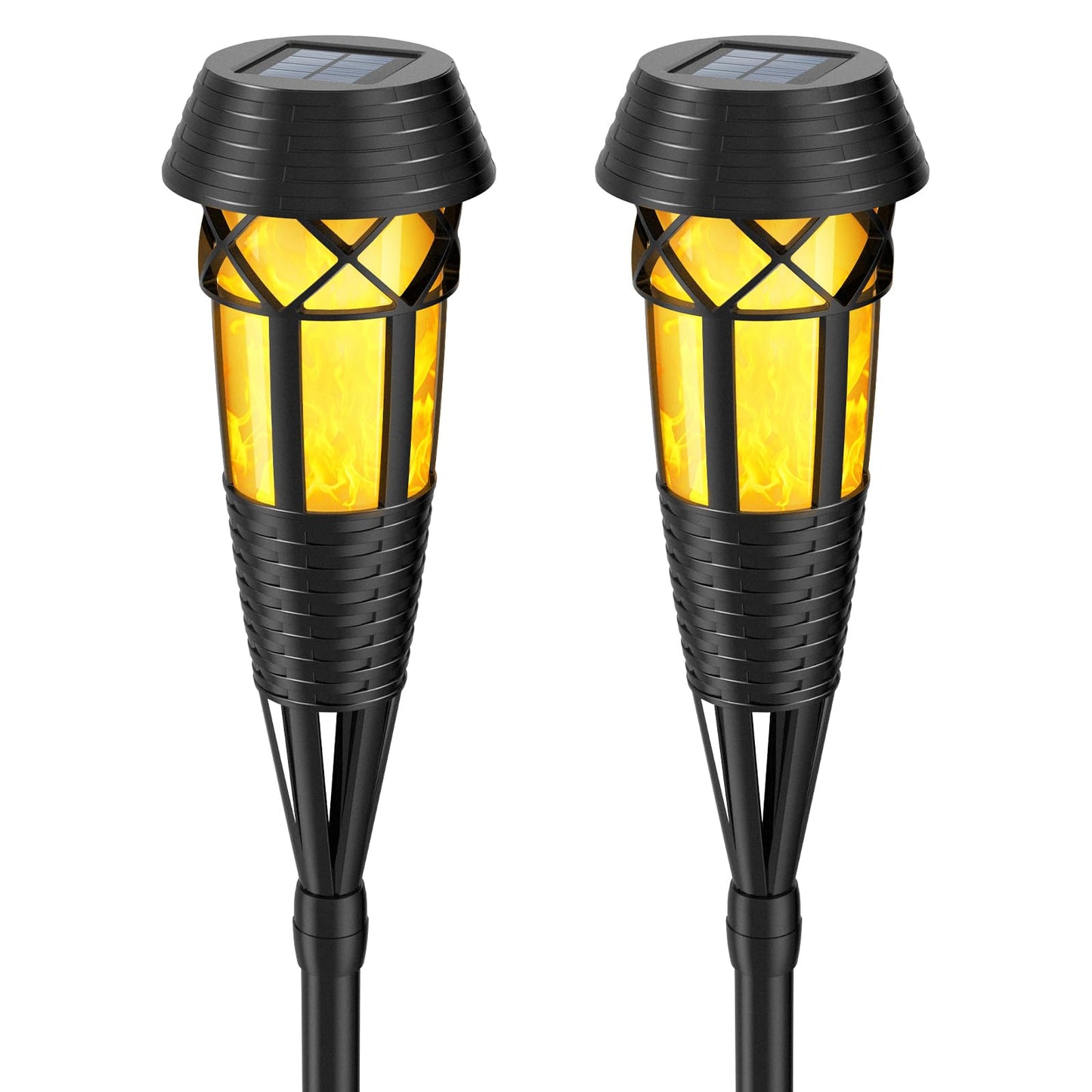 Evelynsun Solar Garden Lights - Flickering Flames Torch - Waterproof - 2 Pack - Black