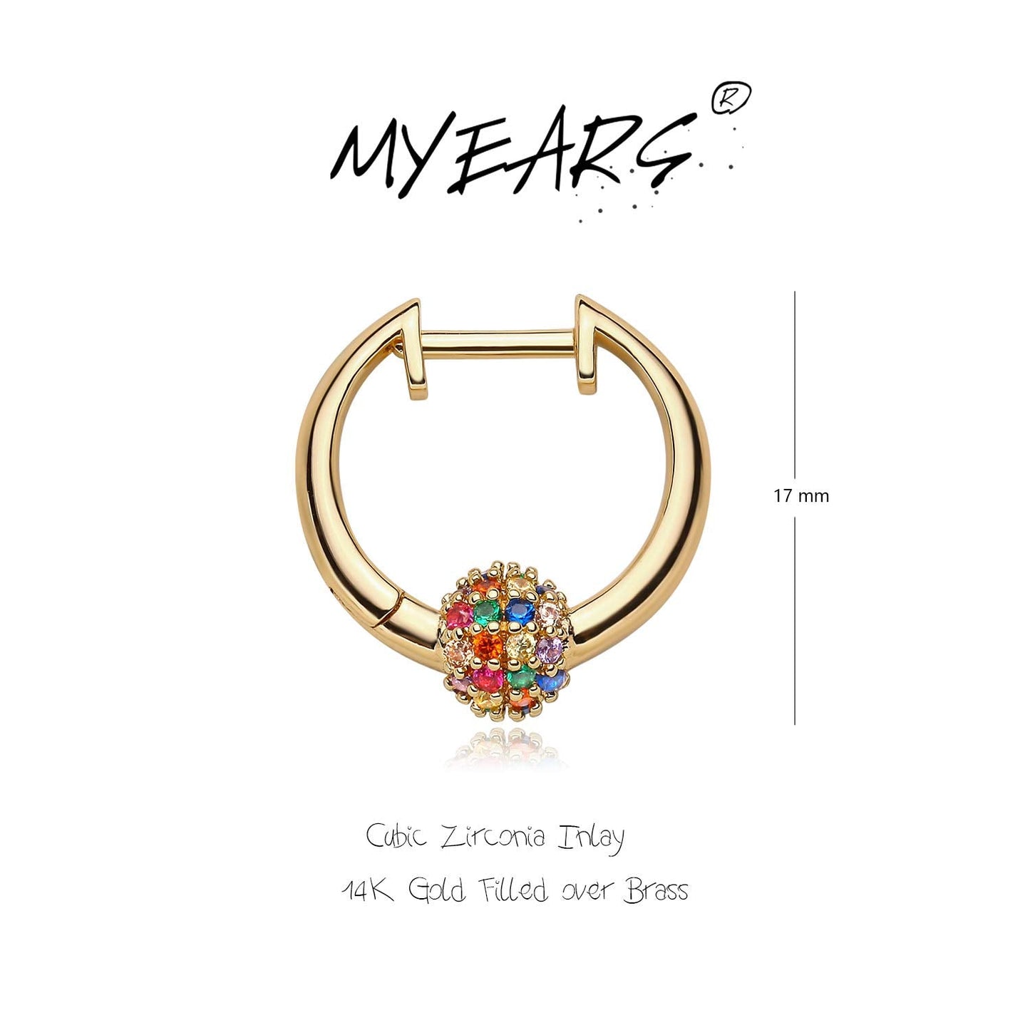 MYEARS Women Bead Ball Earrings Gold Huggie Hoop Ear Stud Cuff Rainbow Cubic Zirconia Cluster 14K Small Simple Hypoallergenic Ev