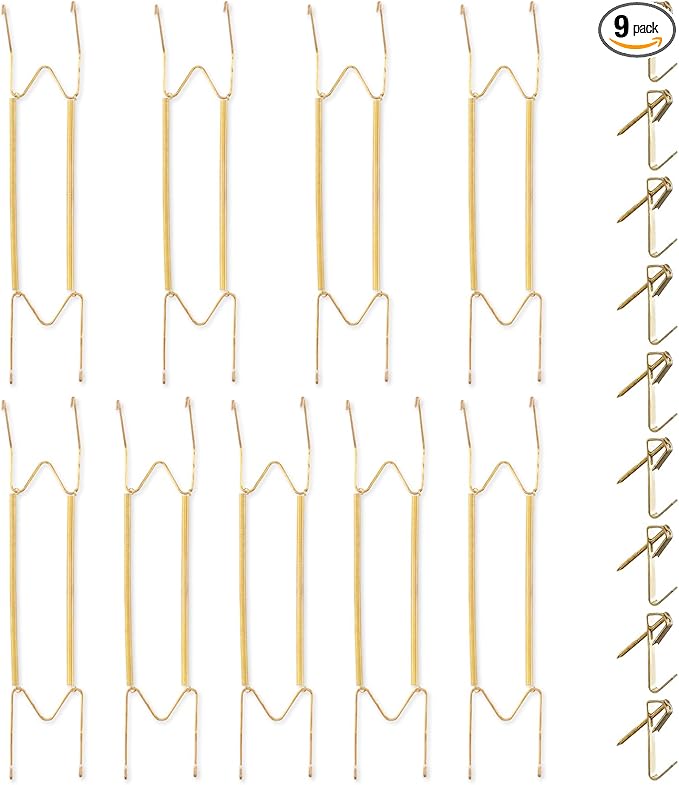 Bilillo 9 Pack Plate Hangers for Wall, Suitable for 16-20 Inch Decorative or Collector Plates, Extra Large Heavy Duty Stainless Steel Invisible Wire Holders with Wall Hooks, Plate Hangers for Display