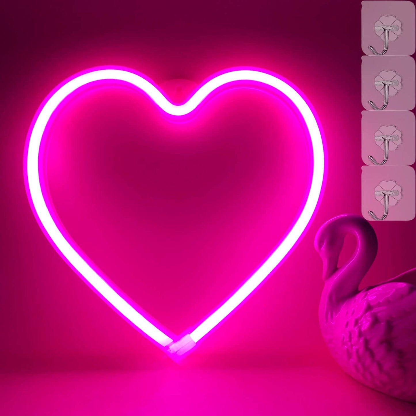 Vifulin Neon Heart Sign - Pink Led Heart Lamp, Acrylic Wall Decor, Usb/Battery Operated, Perfect For Bedroom And Gifts