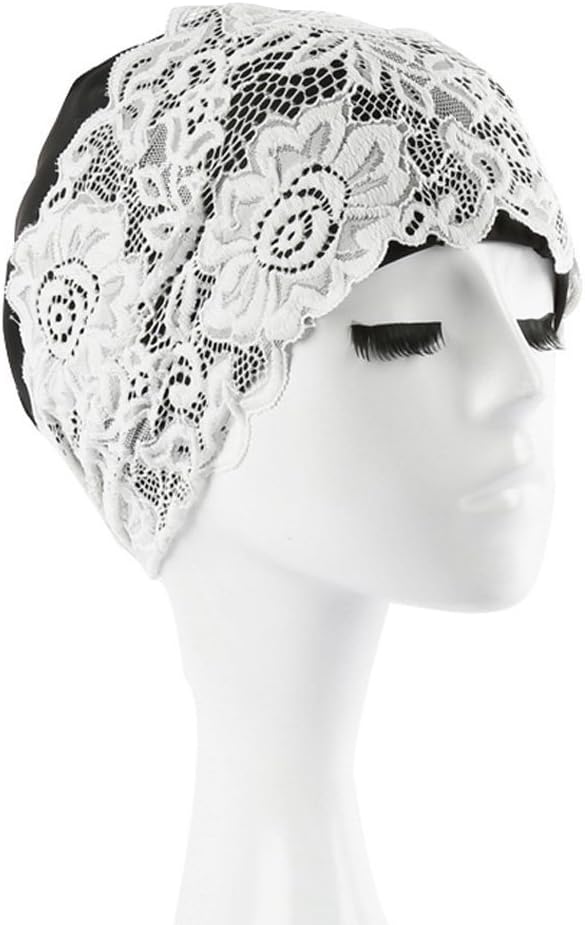 Honbay Fashion PU Lace Swim Cap Black Elastic Swimming Cap Swimming Hat Bathing Cap, Non-Waterproof