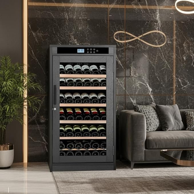 69 Bottles Grape Wine Refrigerator, Freestanding/Built-in Wine Fridge, LED Touch Screen, Intelligent Temperature-Controlled, 7.6 cu.ft. Multi-Tiered Cabinet 6 Removable Shelves, Black