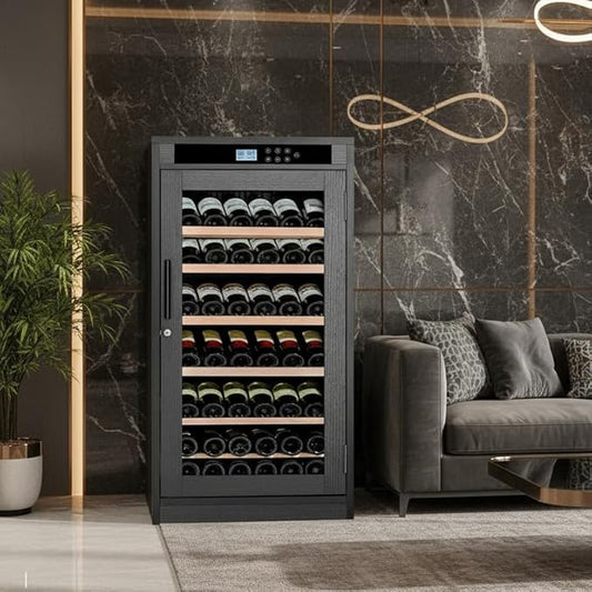 69 Bottles Grape Wine Refrigerator, Freestanding/Built-in Wine Fridge, LED Touch Screen, Intelligent Temperature-Controlled, 7.6 cu.ft. Multi-Tiered Cabinet 6 Removable Shelves, Black