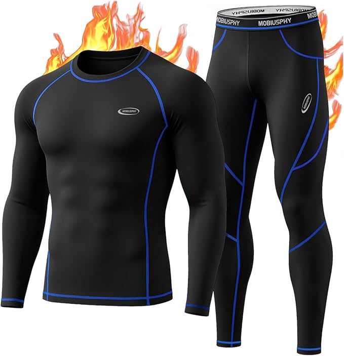 MOBIUSPHY Thermal Underwear for Men Sweatsuits Long Johns Set with Fleece Lined Base Layer Top Bottom