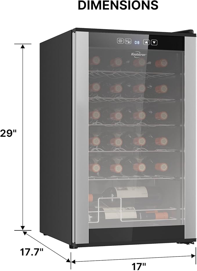 Koolatron 24 Bottle Wine Fridge – Freestanding Wine Cooler with Glass Door, 2.4 cu. ft (68 L), Beverage Can Refrigerator, Digital Temperature Control, Ideal for Red, White, Sparkling Wine, Champagne