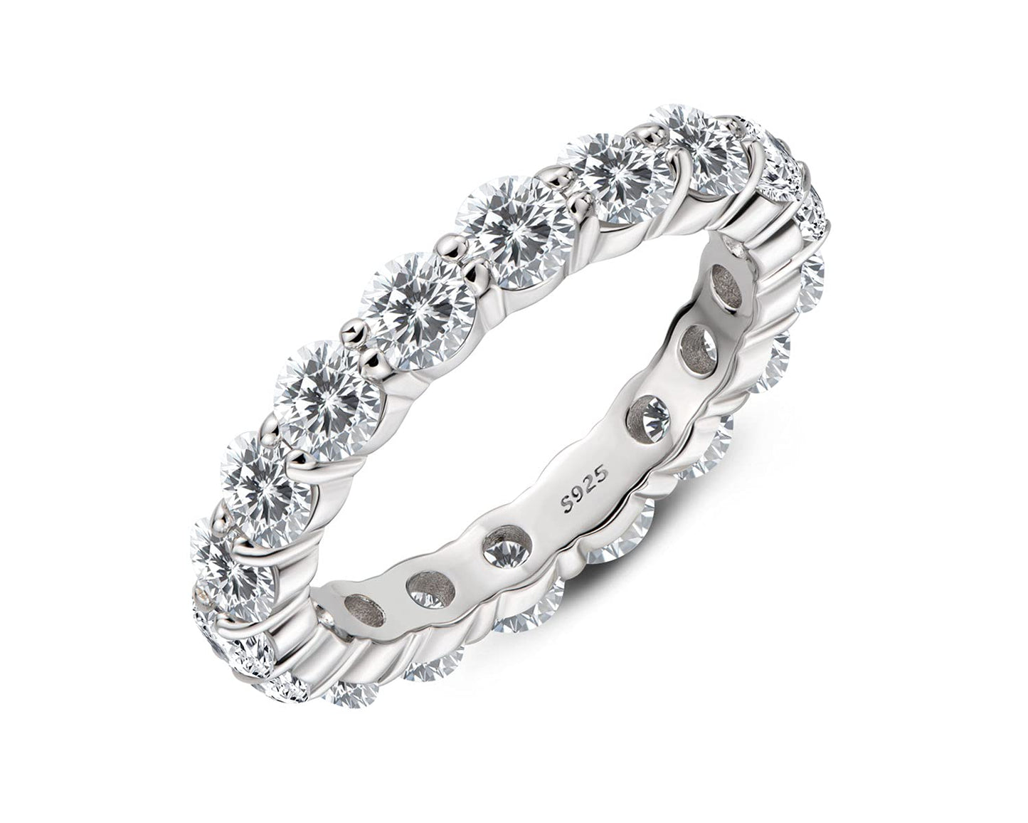 AINUOSHI 925 Sterling Silver Eternity Ring 4mm Round/Cushion Cut Cubic Zirconia Jewellery CZ Fashion Eternity Engagement Wedding