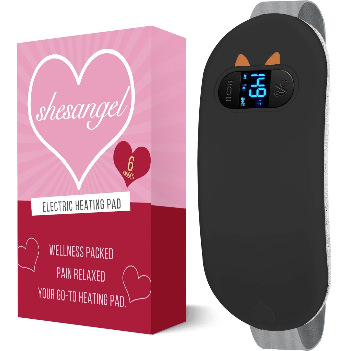 Portable Cordless Menstrual Heating Pad with 6 Heat Levels and 6 Massage Modes, Heating Pad for Period Cramps, 3s Fast Heating Gift for Women and Girl (Black)