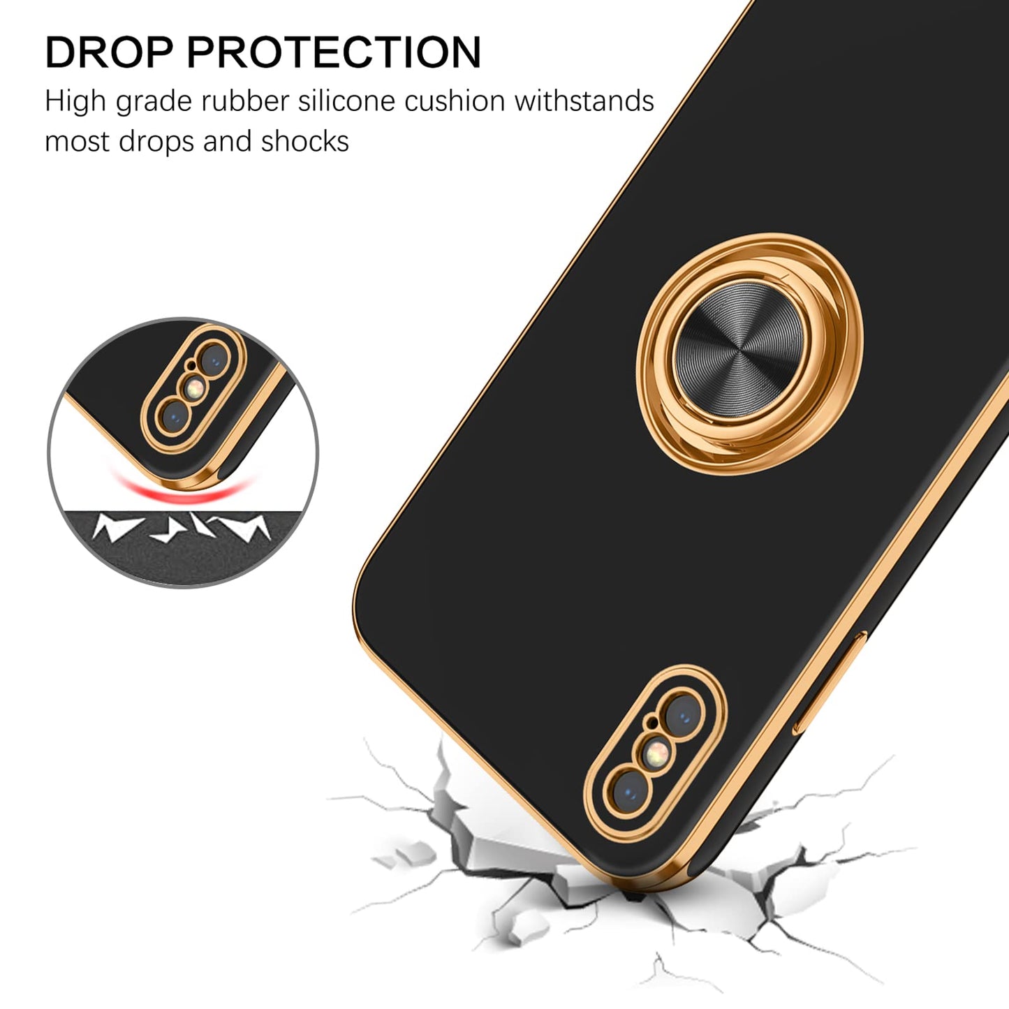 Bentoben For Iphone Xs Case, Phone Case Iphone X, Slim Fit Kickstand Ring Holder Design Shockproof Protection Soft Tpu Bumper Dr