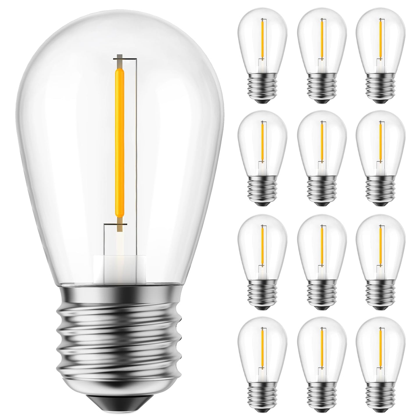 Minetom Led S14 Light Bulbs, 15 Pack, Shatterproof, 11W Equivalent, E26/E27 Base, Warm White, 2700K For Outdoor/Decorative