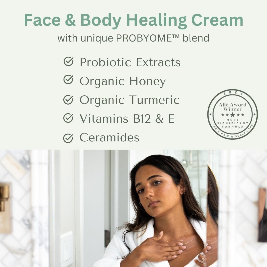 Yobee Body & Face Cream for Dry, Itchy Skin | Probiotics, Honey, Turmeric, Vitamin B12, Ceramides, Shea Butter | Fragrance Free | For Kids & Adults | Doctor Formulated | Soothe Eczema