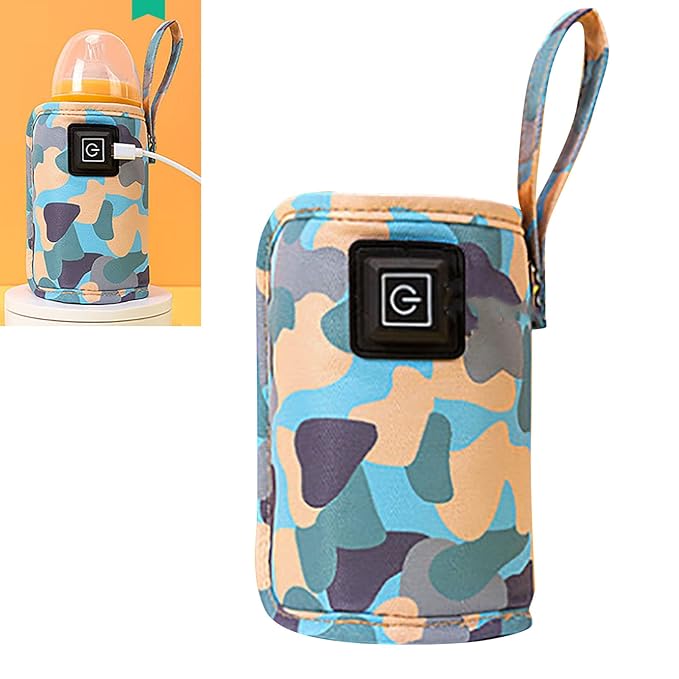USB Milk Bottle Warmer Bag Size Temperature Adjustable Portable Feeding Bottle Warmer 5V 2A (Blue)