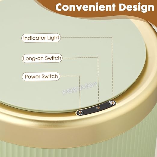 Motion Sensor Bathroom Trash Can Touchless, 3.7 Gallon Modern Automatic Garbage Can with Lid,Diaper Trash Bin,Plastic Smart Dog Proof Trash Bin Suitable for Toilet, Bedroom, Office, Kitchen -Green